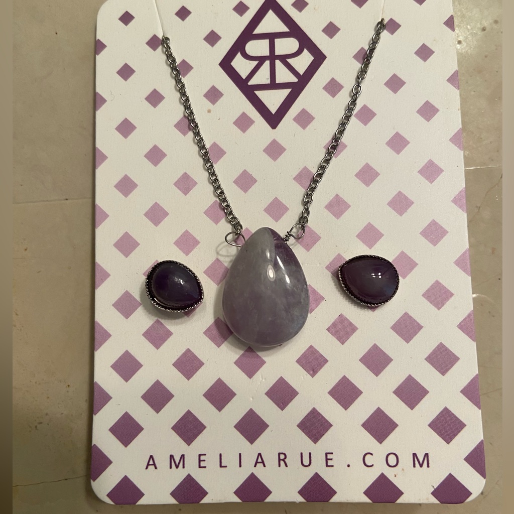 Amelia Rue Amethyst Necklace And Earring Set